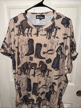 2FLYCO Beige Western Print Short-Sleeve Tee
